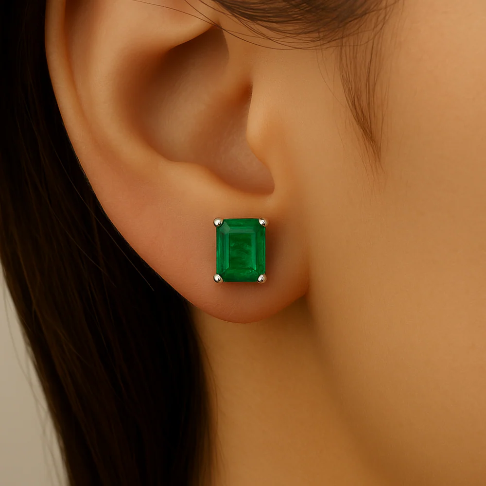 <span style="color:purple">SPECIAL!</span> 1.08ct G SI 14K White Gold Emerald Gemstone Stud Earrings - Image 2