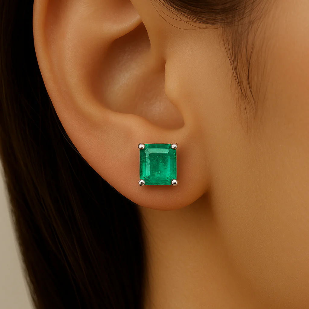 <span style="color:purple">SPECIAL!</span>3.10ct G SI 14K White Gold Emerald Gemstone Stud Earrings - Image 2