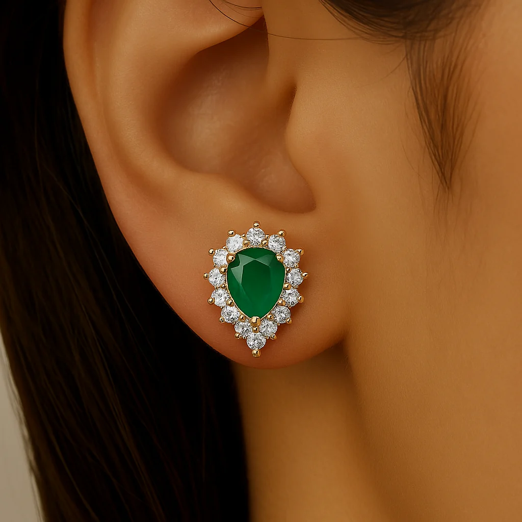 <span style="color:purple">SPECIAL!</span> 1.64ct G SI 14K Yellow Gold Diamond & Pear Shape Emerald Gemstone Earrings - Image 2