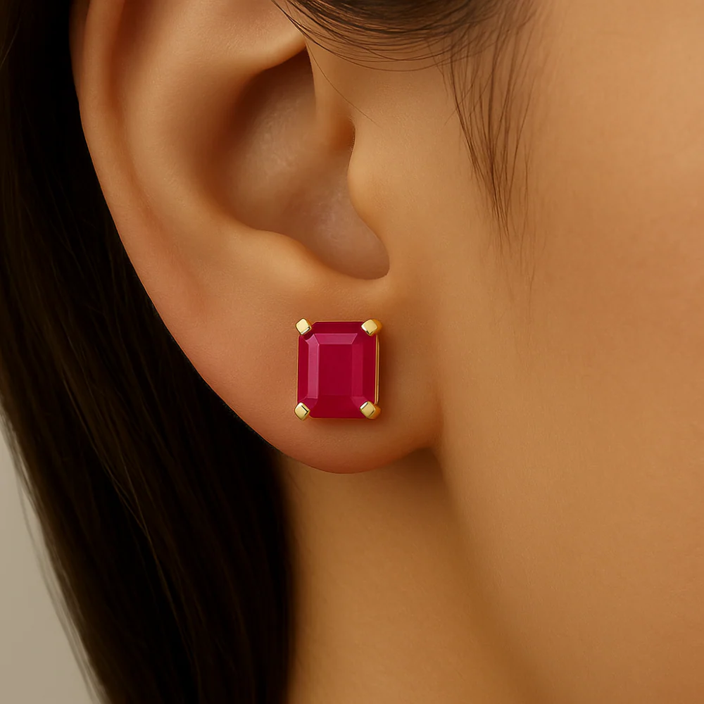 <span style="color:purple">SPECIAL!</span>1.11ct 14K Yellow Gold Radiant Cut Natural Ruby Earrings - Image 2