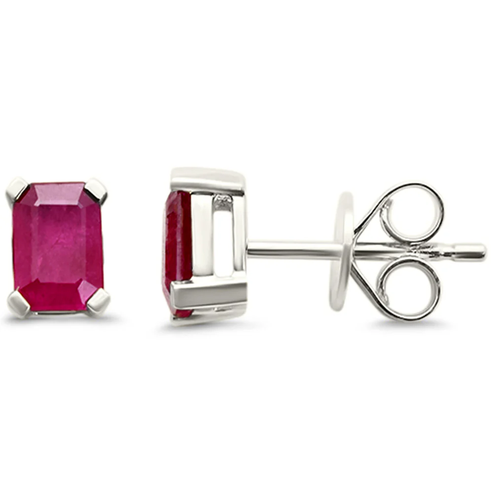 <span style="color:purple">SPECIAL!</span> 1.55ct 14K White Gold Radiant Cut Natural Ruby Earrings