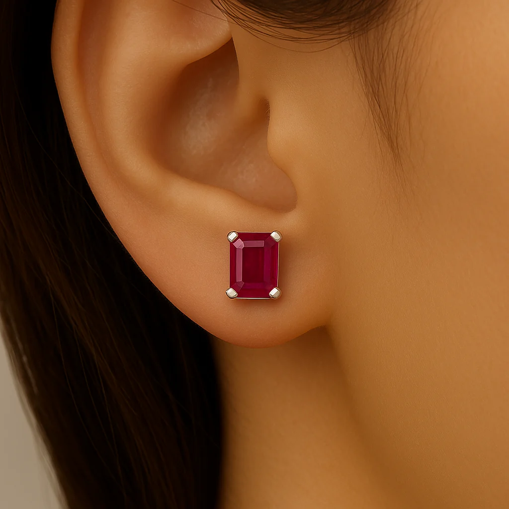 <span style="color:purple">SPECIAL!</span> 1.55ct 14K White Gold Radiant Cut Natural Ruby Earrings - Image 2