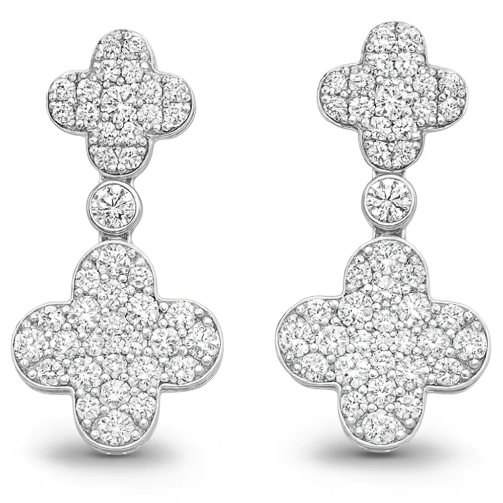 <span style="color:purple">SPECIAL!</span>.71ct G SI 14K White Gold Diamond Clover Drop Earrings
