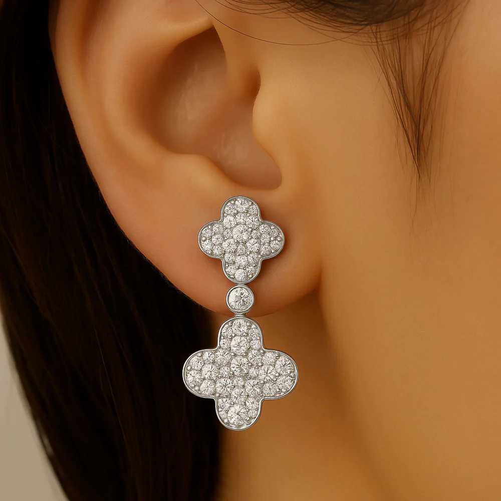 <span style="color:purple">SPECIAL!</span>.71ct G SI 14K White Gold Diamond Clover Drop Earrings - Image 2