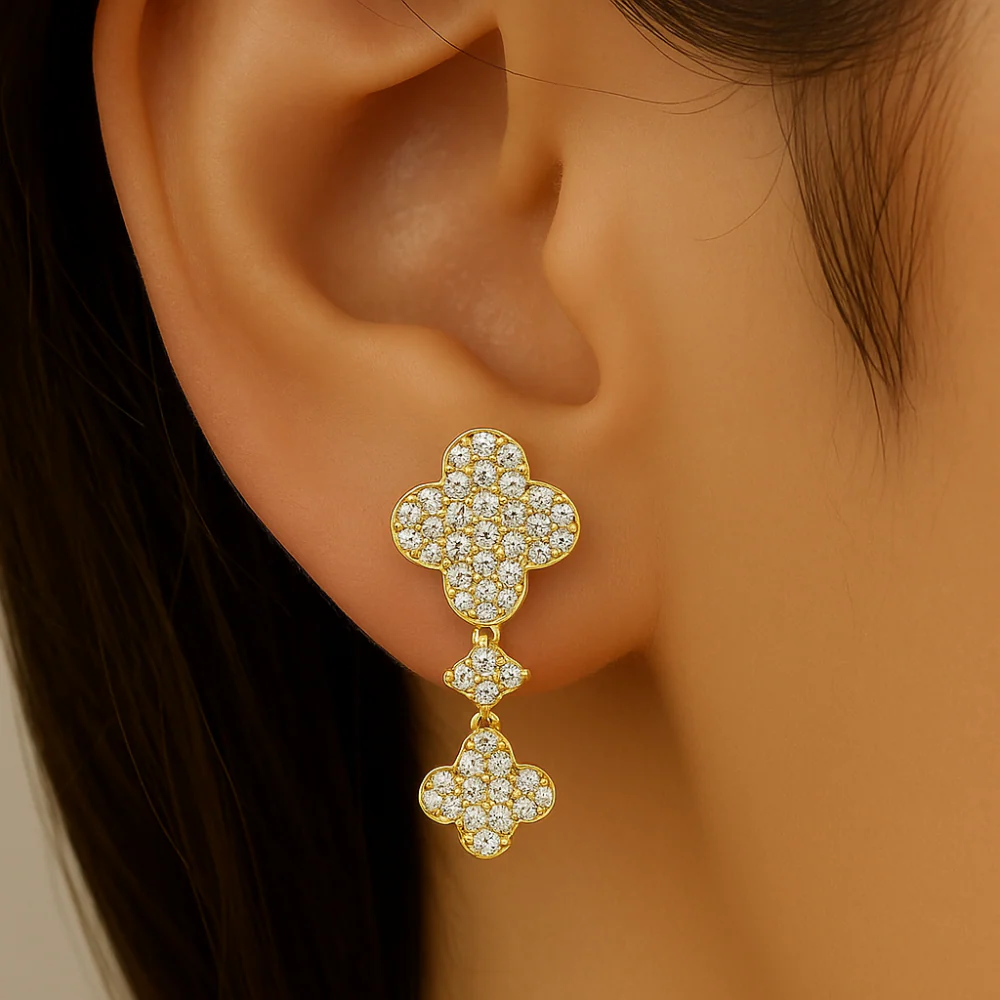 <span style="color:purple">SPECIAL!</span>.51ct G SI 14K Yellow Gold Diamond Clover Drop Earrings - Image 2
