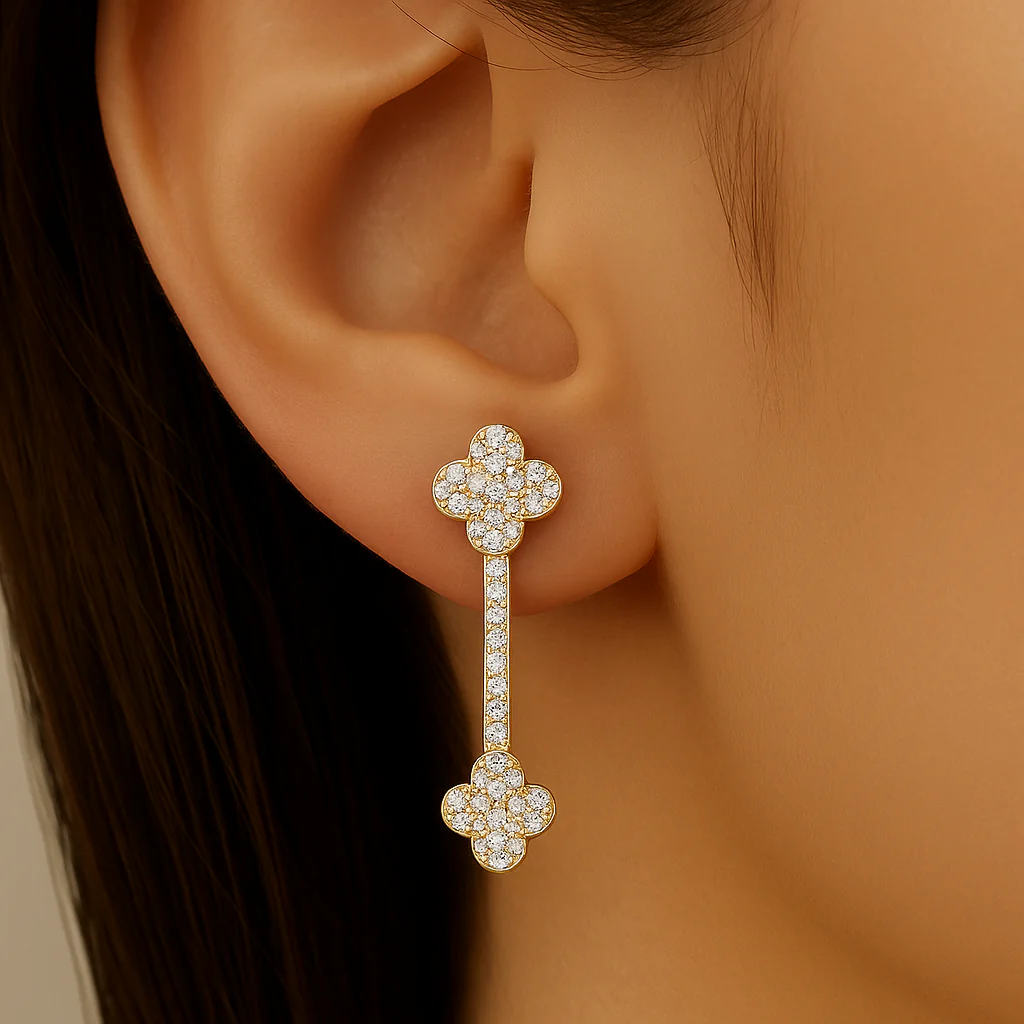 <span style="color:purple">SPECIAL!</span>.51ct G SI 14K Yellow Gold Diamond Clover Design Drop Earrings - Image 2