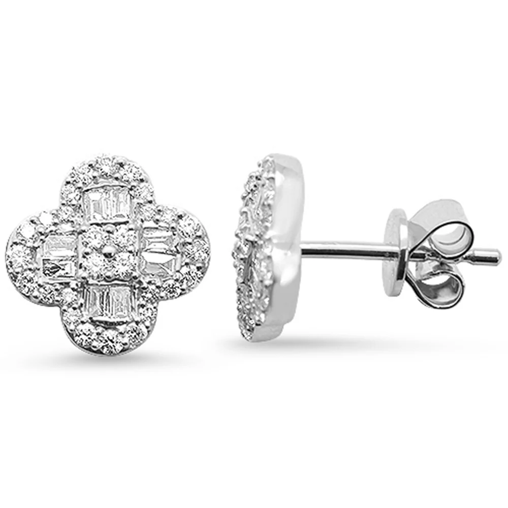 <span style="color:purple">SPECIAL!</span>.57ct G SI 14K White Gold Round & Baguette Diamond Clover Stud Earrings