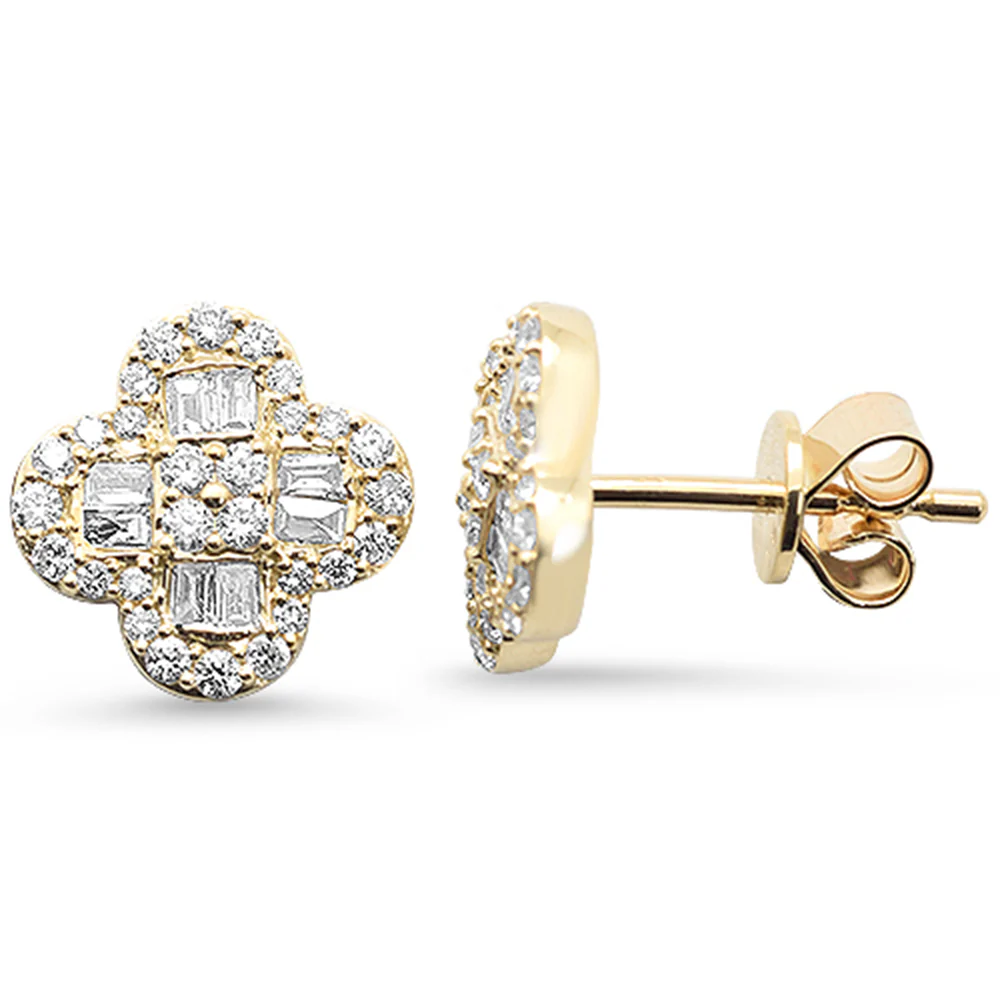 <span style="color:purple">SPECIAL!</span>.53ct G SI 14K Yellow Gold Round & Baguette Diamond Clover Stud Earrings
