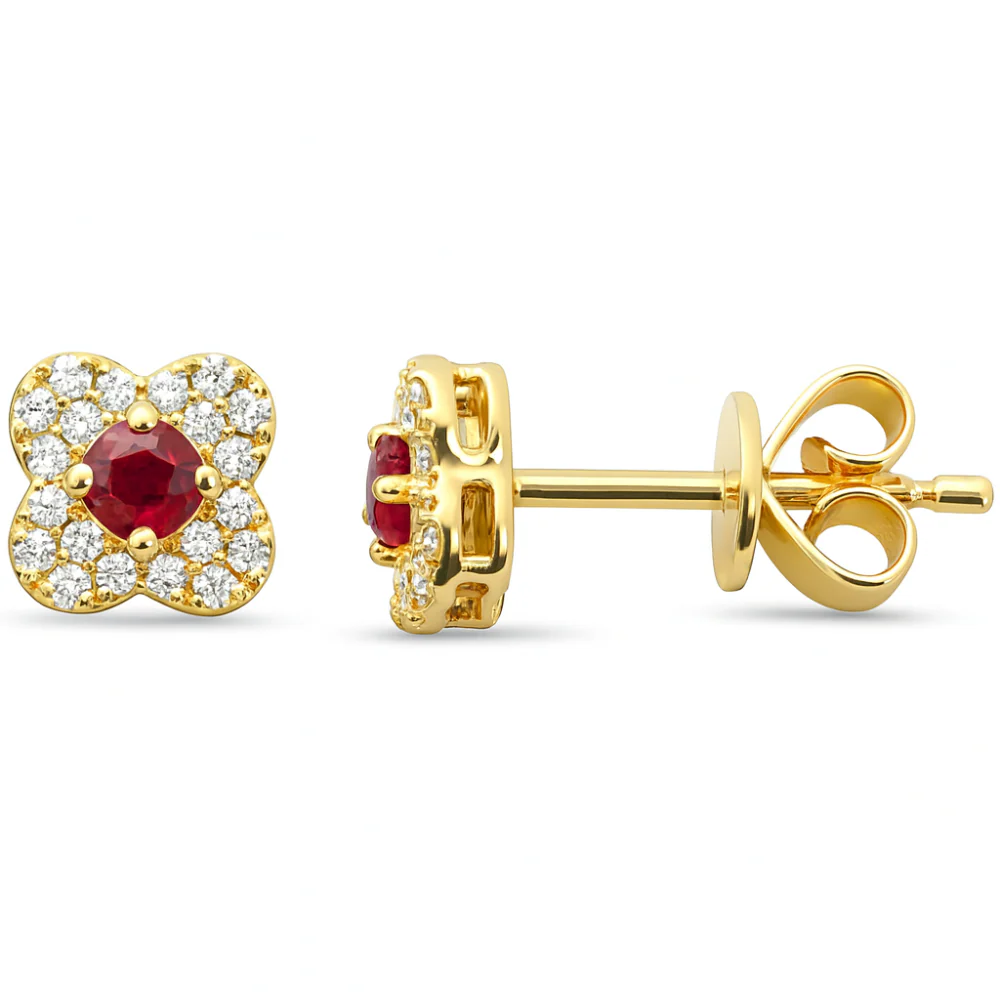 .33ct G SI 14K Yellow Gold Diamond & Ruby Gemstone Petite Earrings