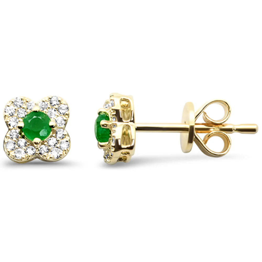 <span style="color:purple">SPECIAL!</span> .28ct G SI 14K Yellow Gold Diamond & Emerald Gemstone Petite Earrings