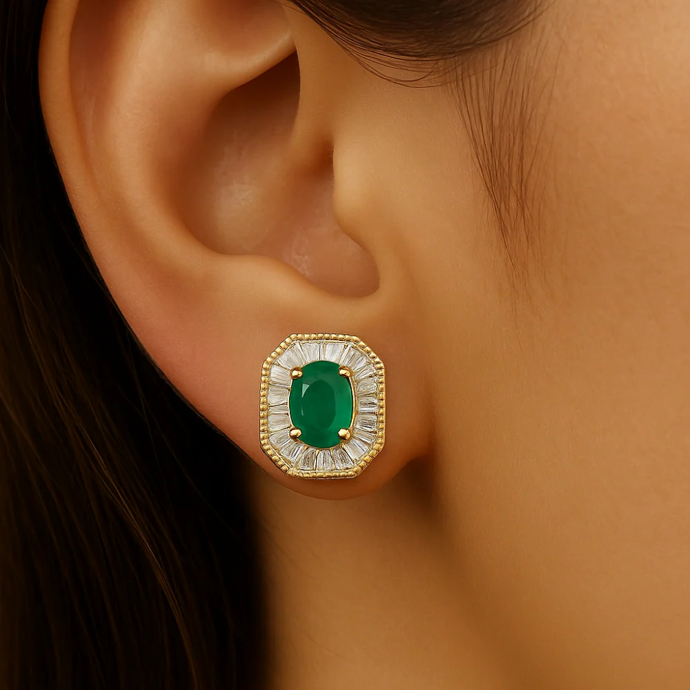 <span style="color:purple">SPECIAL!</span>.80ct G SI 14K Yellow Gold Baguette Diamond & Emerald Earrings - Image 2