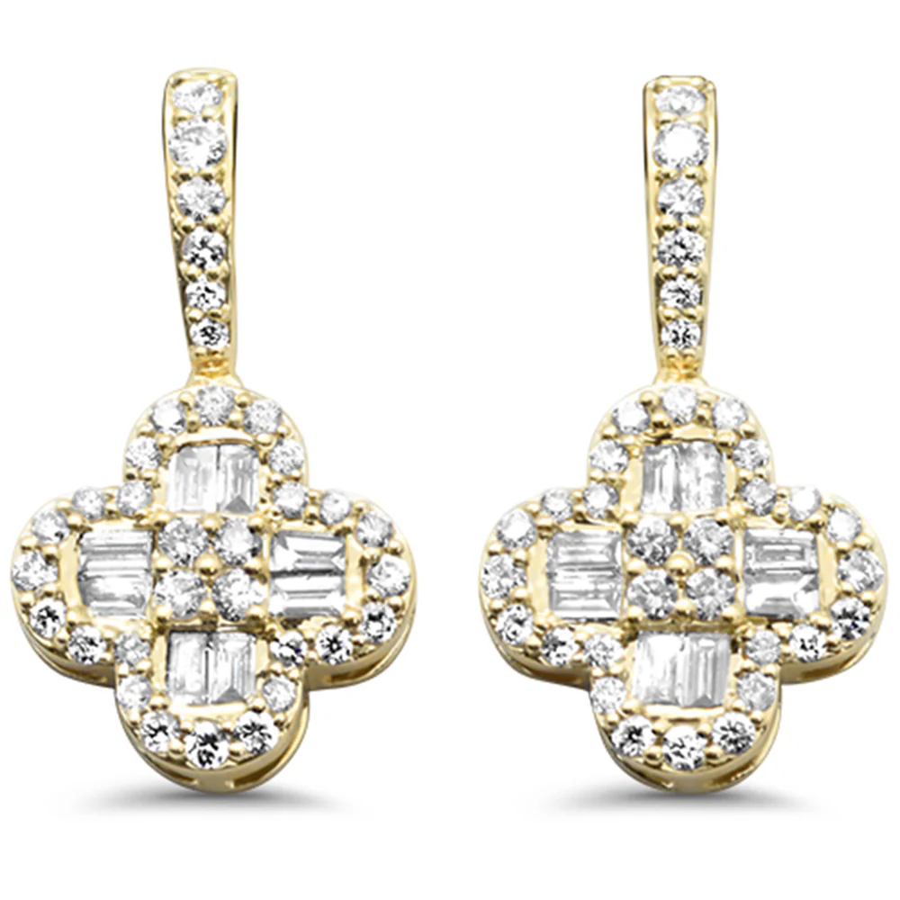 <span style="color:purple">SPECIAL!</span>.56ct G SI 14K Yellow Gold Round & Baguette Diamond Clover Drop Earrings
