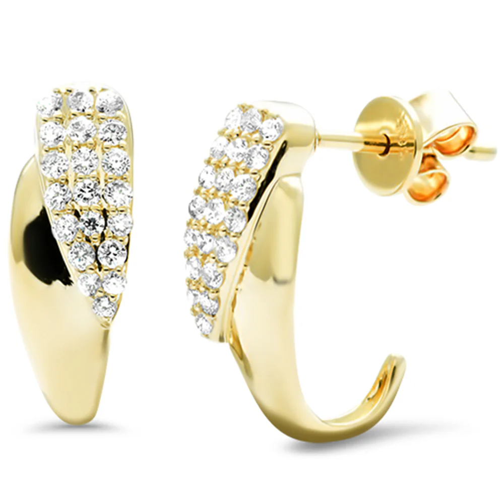 <span style="color:purple">SPECIAL!</span>.32ct G SI 14K Yellow Gold Diamond Dome Style J Hoop Earrings