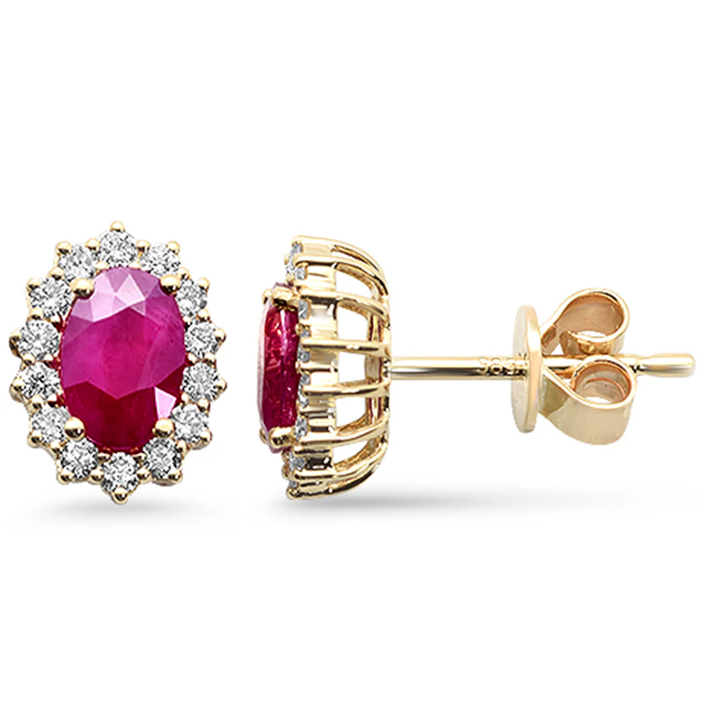 <span style="color:purple">SPECIAL!</span>1.15ct G SI 14K Yellow Gold Diamond & Ruby Gemstone Earrings