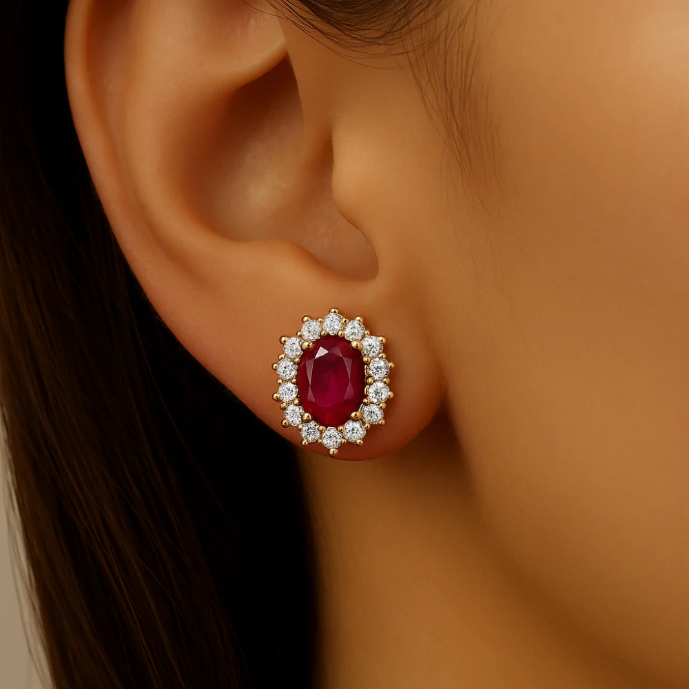 <span style="color:purple">SPECIAL!</span>1.15ct G SI 14K Yellow Gold Diamond & Ruby Gemstone Earrings - Image 2