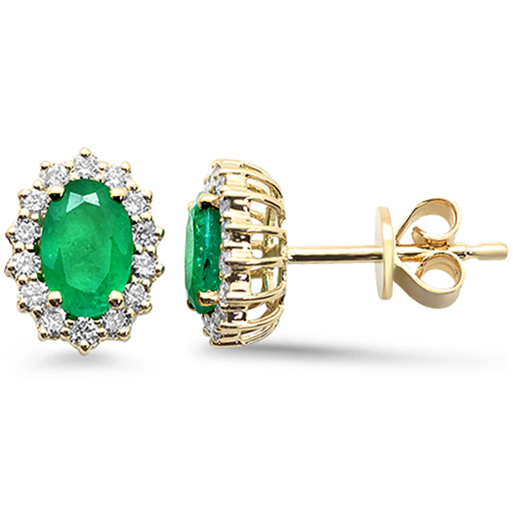 <span style="color:purple">SPECIAL!</span>1.14ct G SI 14K Yellow Gold Diamond & Emerald Gemstone Earrings