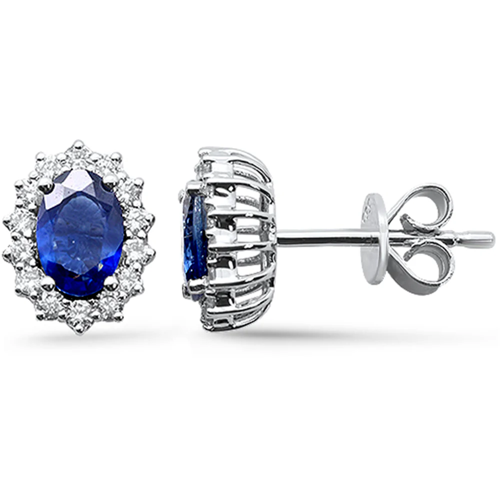<span style="color:purple">SPECIAL!</span>1.52ct G SI 14K White Gold Diamond & Blue Sapphire Gemstone Earrings