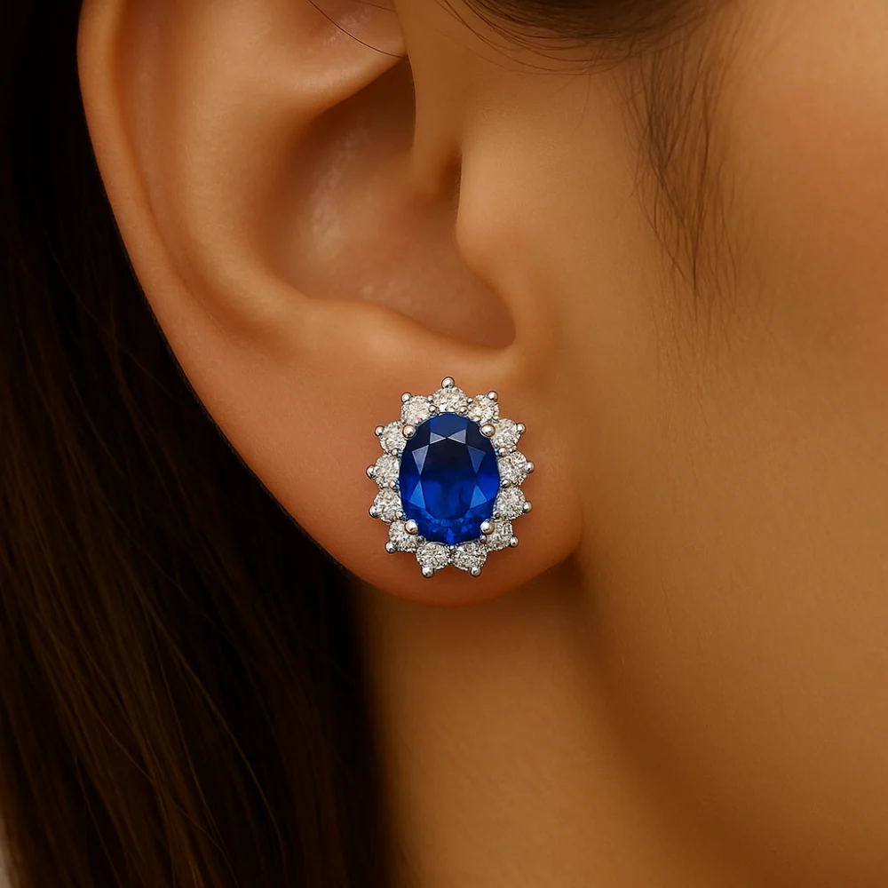 <span style="color:purple">SPECIAL!</span>1.52ct G SI 14K White Gold Diamond & Blue Sapphire Gemstone Earrings - Image 2