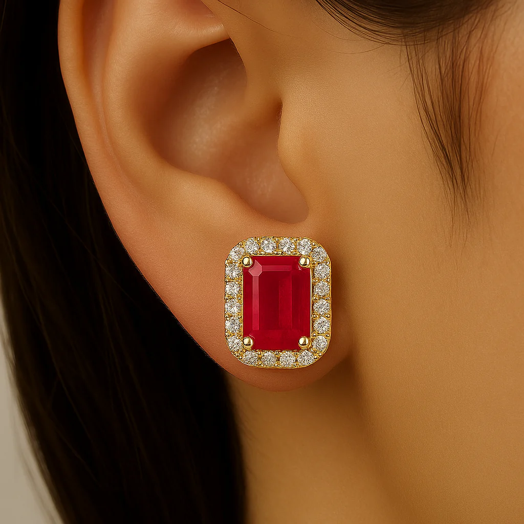 <span style="color:purple">SPECIAL!</span> 1.51ct G SI 14K Yellow Gold Diamond & Ruby Gemstone Earrings - Image 2