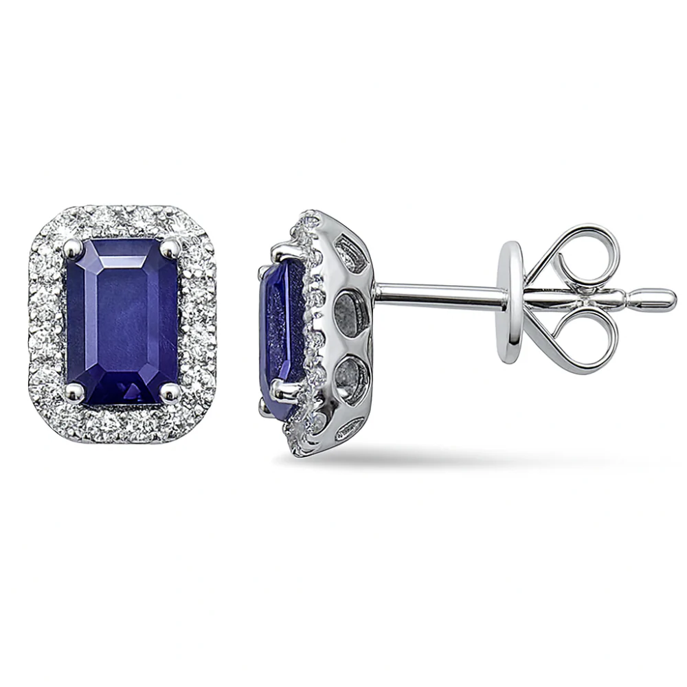 <span style="color:purple">SPECIAL!</span> 1.69ct G SI 14K White Gold Diamond & Blue Sapphire Gemstone Earrings