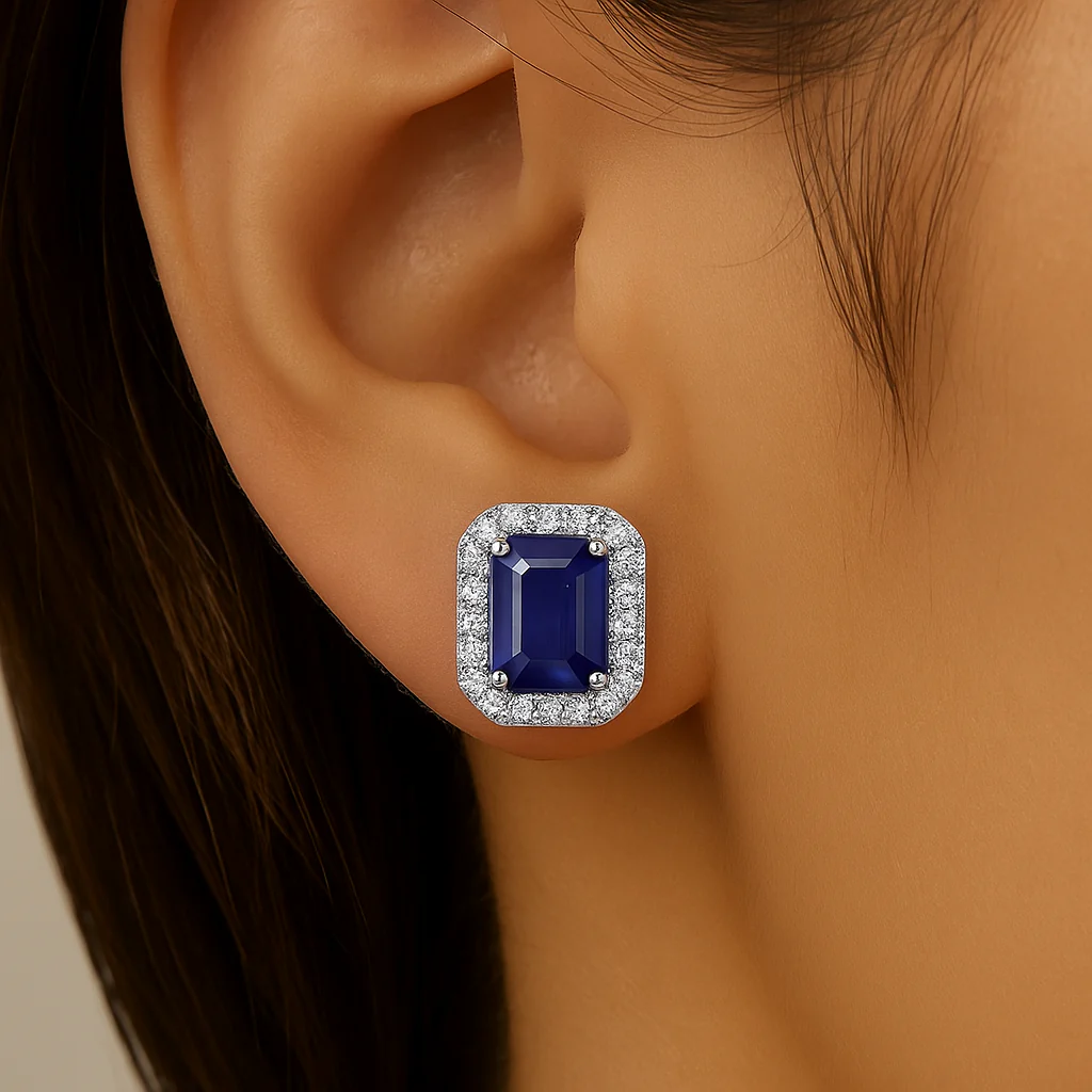<span style="color:purple">SPECIAL!</span> 1.69ct G SI 14K White Gold Diamond & Blue Sapphire Gemstone Earrings - Image 2