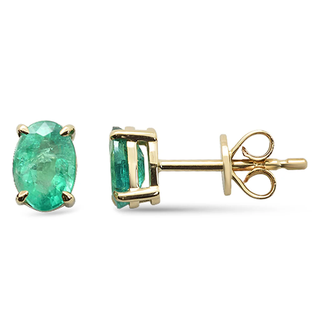 .79ct G SI 14K Yellow Gold Emerald Gemstone Stud Earrings