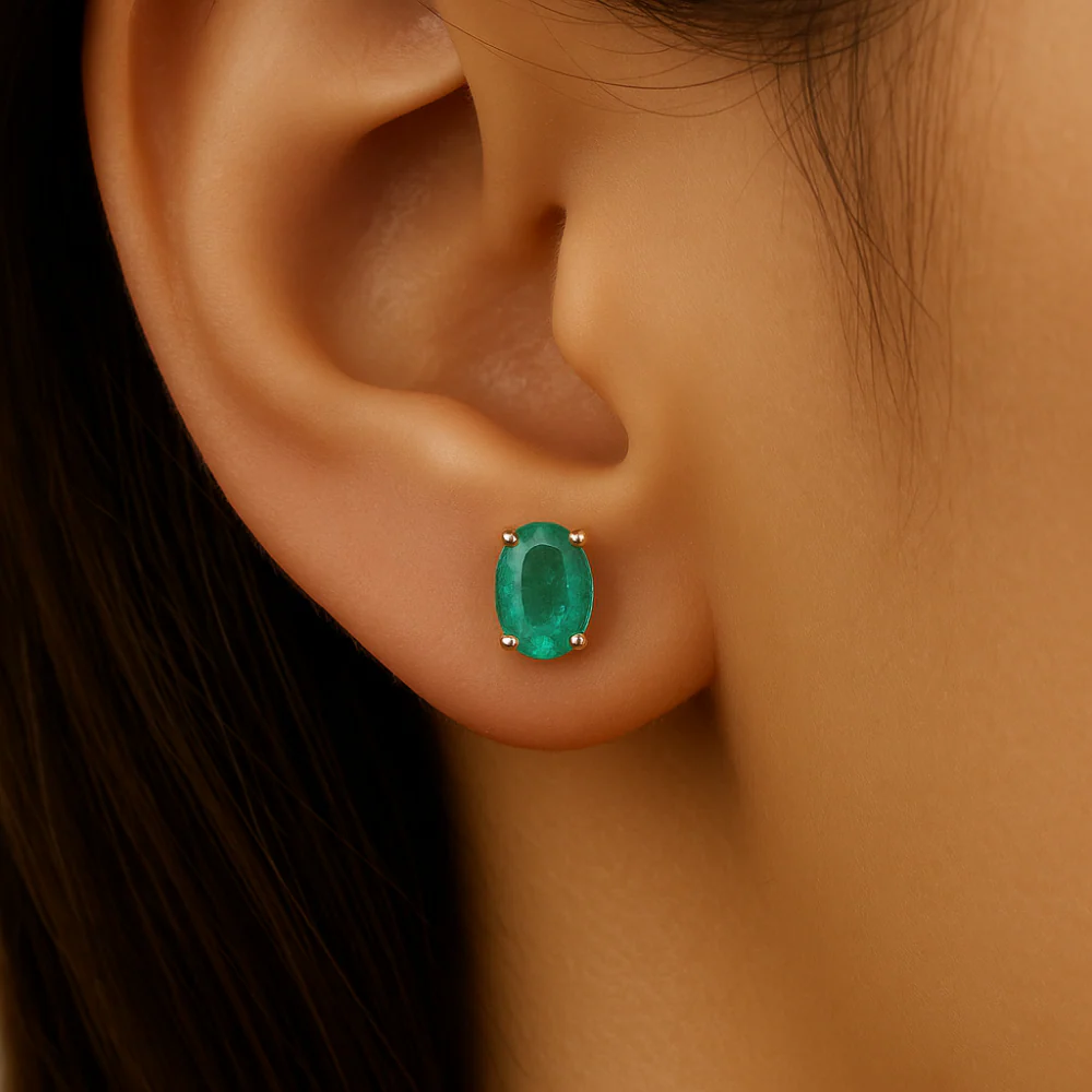 .79ct G SI 14K Yellow Gold Emerald Gemstone Stud Earrings - Image 2