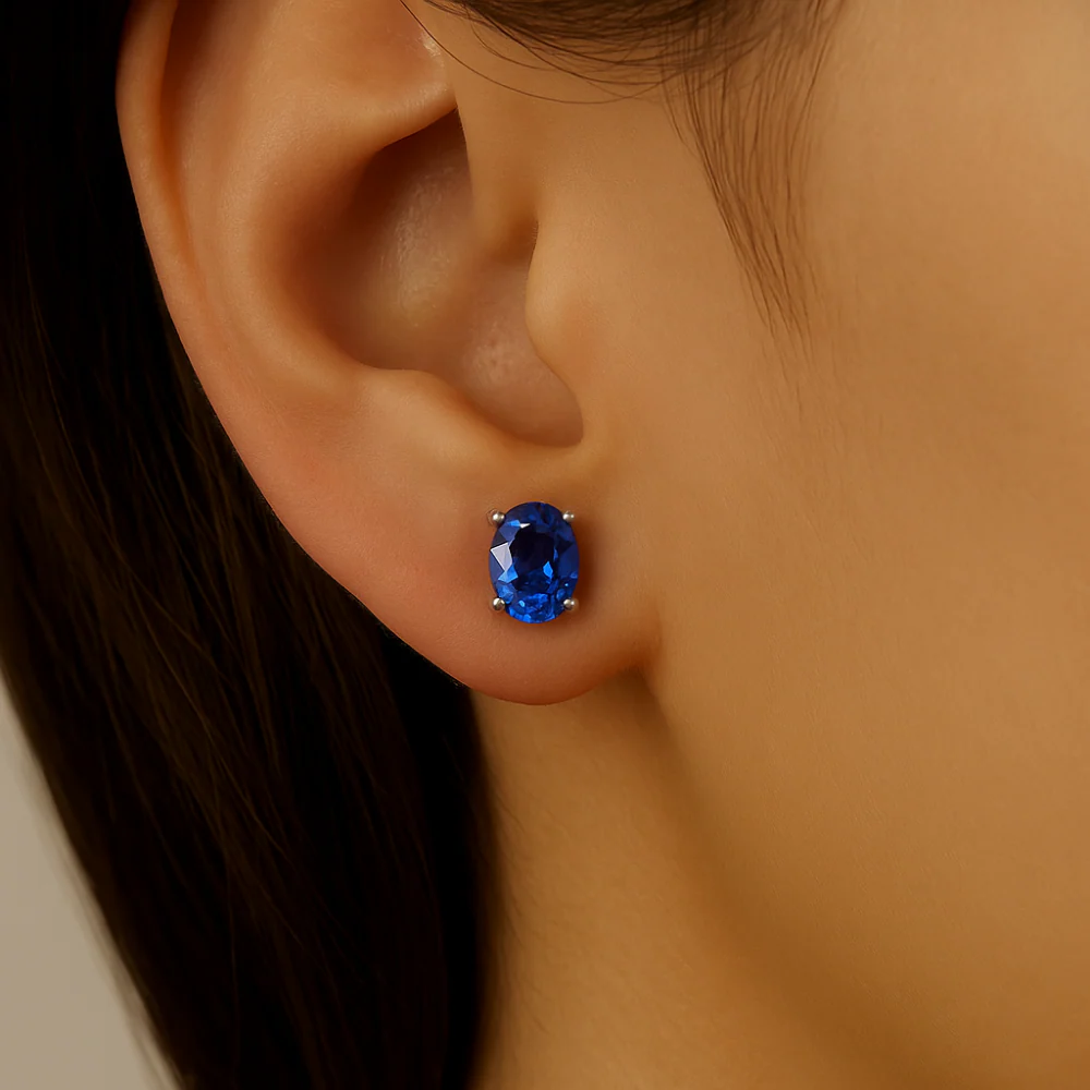 <span style="color:purple">SPECIAL!</span> 1.21ct G SI 14K White Gold Blue Sapphire Gemstone Earrings - Image 2