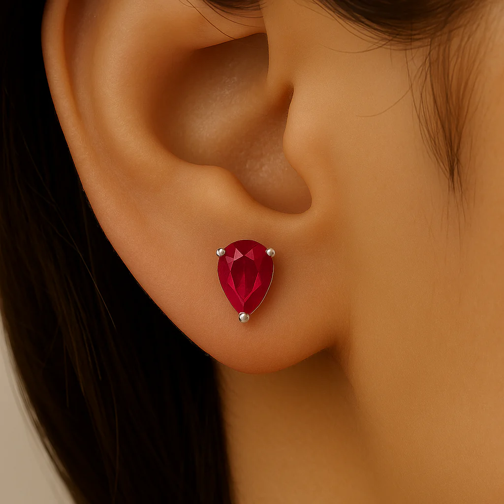<span style="color:purple">SPECIAL!</span> .87ct G SI 14K White Gold Pear Shape Ruby Gemstone Earrings - Image 2
