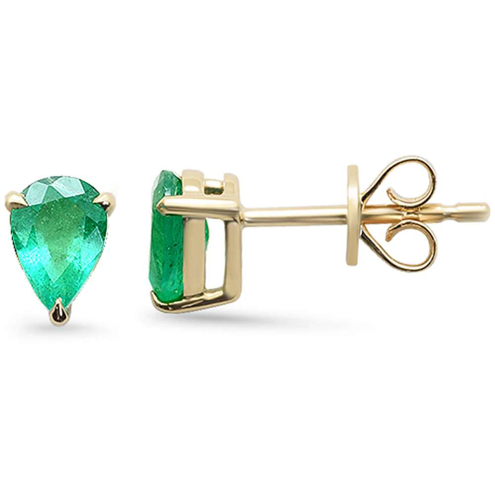<span style="color:purple">SPECIAL!</span> .79ct G SI 14K Yellow Gold Pear Shape Emerald Gemstone Earrings