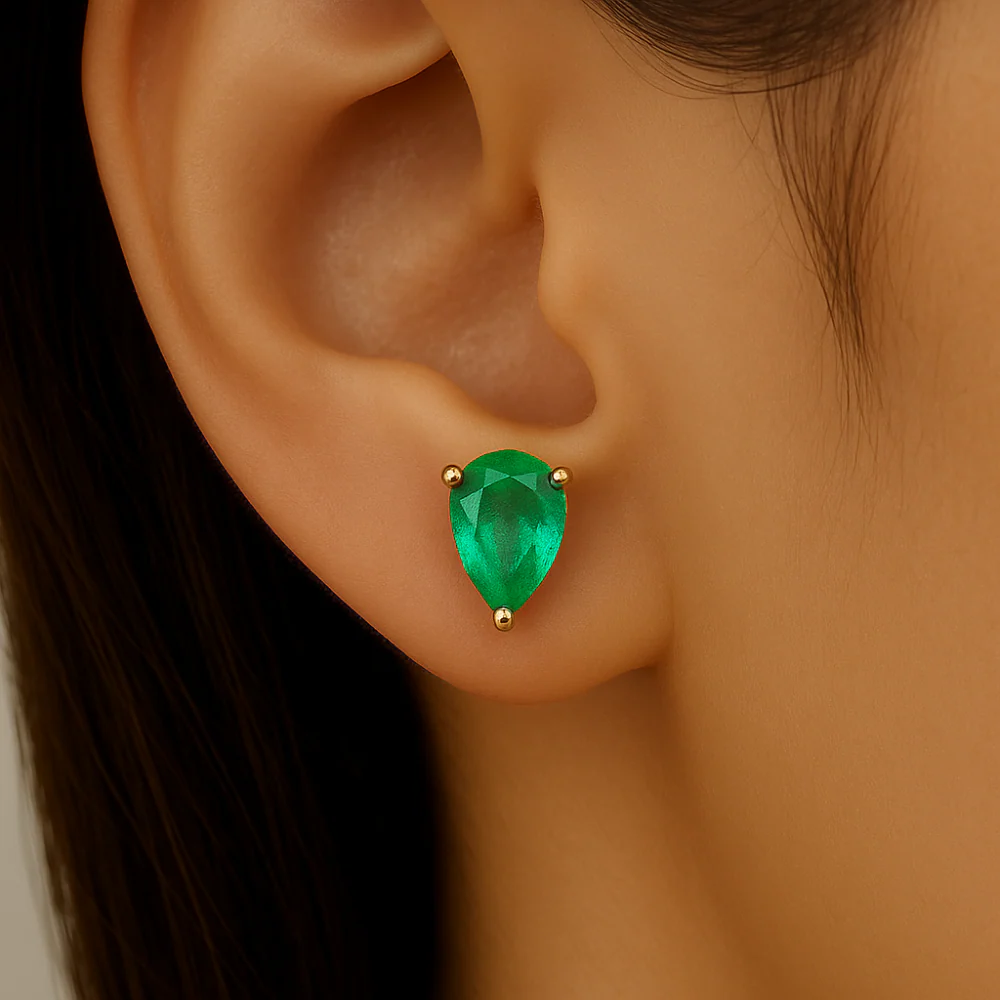 <span style="color:purple">SPECIAL!</span> .79ct G SI 14K Yellow Gold Pear Shape Emerald Gemstone Earrings - Image 2