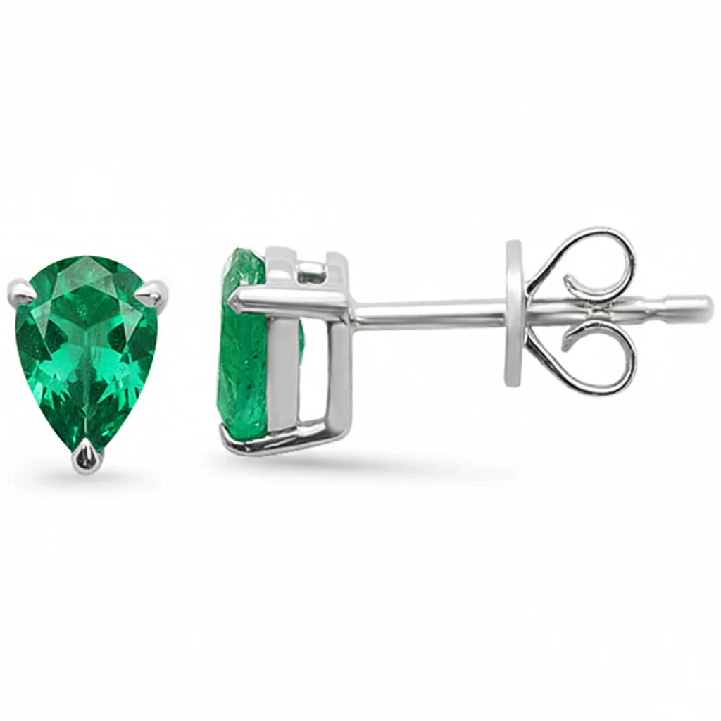 <span style="color:purple">SPECIAL!</span> .79ct G SI 14K White Gold Pear Shape Emerald Gemstone Earrings