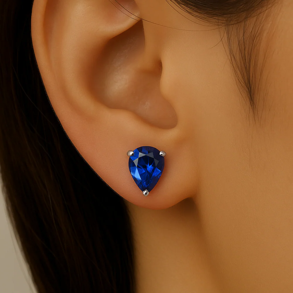 <span style="color:purple">SPECIAL!</span> .99ct G SI 14K White Gold Pear Shape Blue Sapphire Gemstone Earrings - Image 2