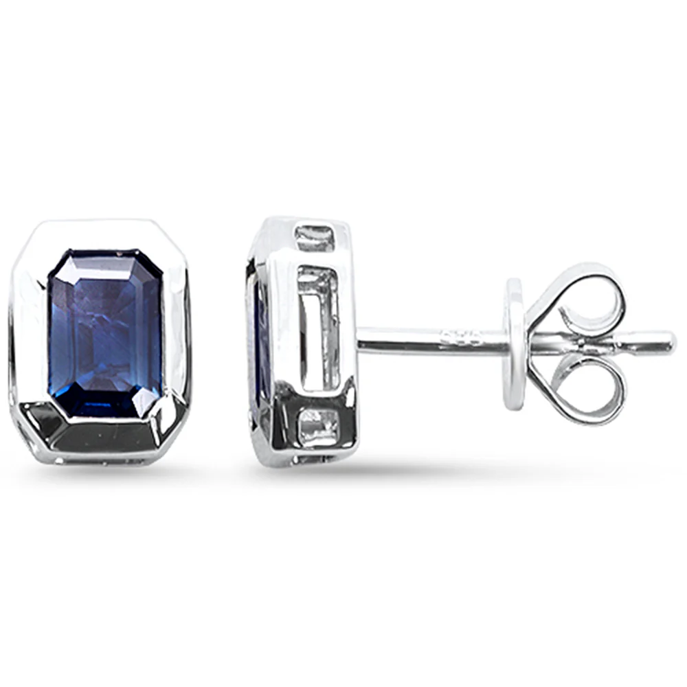 <span style="color:purple">SPECIAL!</span>1.11ct G SI 14K White Gold Blue Sapphire Gemstone Stud Earrings