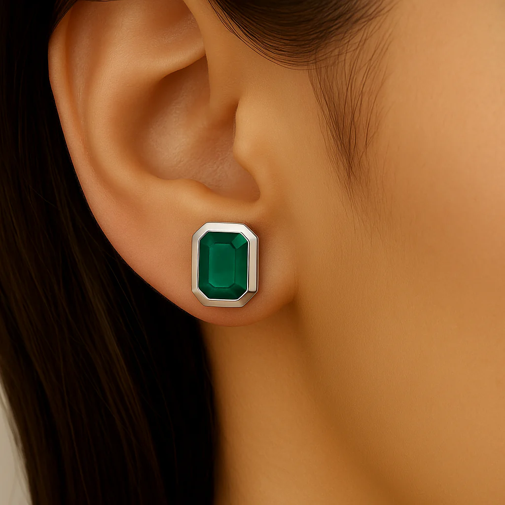 <span style="color:purple">SPECIAL!</span> 1.20ct G SI 14K White Gold Emerald Gemstone Stud Earrings - Image 2