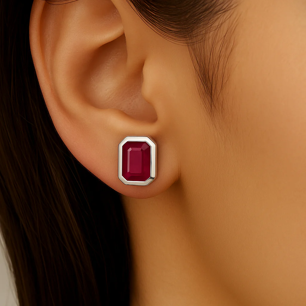 <span style="color:purple">SPECIAL!</span> 1.64ct G SI 14K White Gold Ruby Gemstone Stud Earrings - Image 2