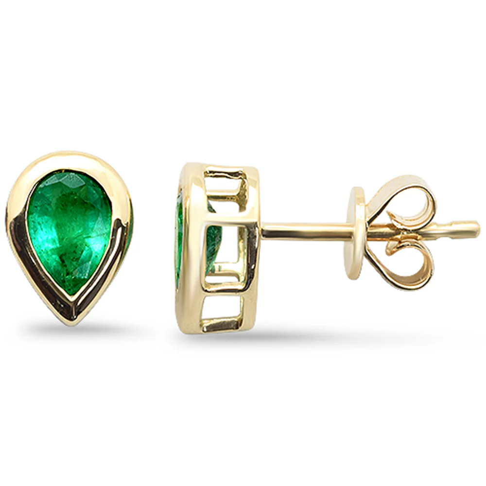 <span style="color:purple">SPECIAL!</span> .72ct G SI 14K Yellow Gold Pear Shape Emerald Gemstone Stud Earrings
