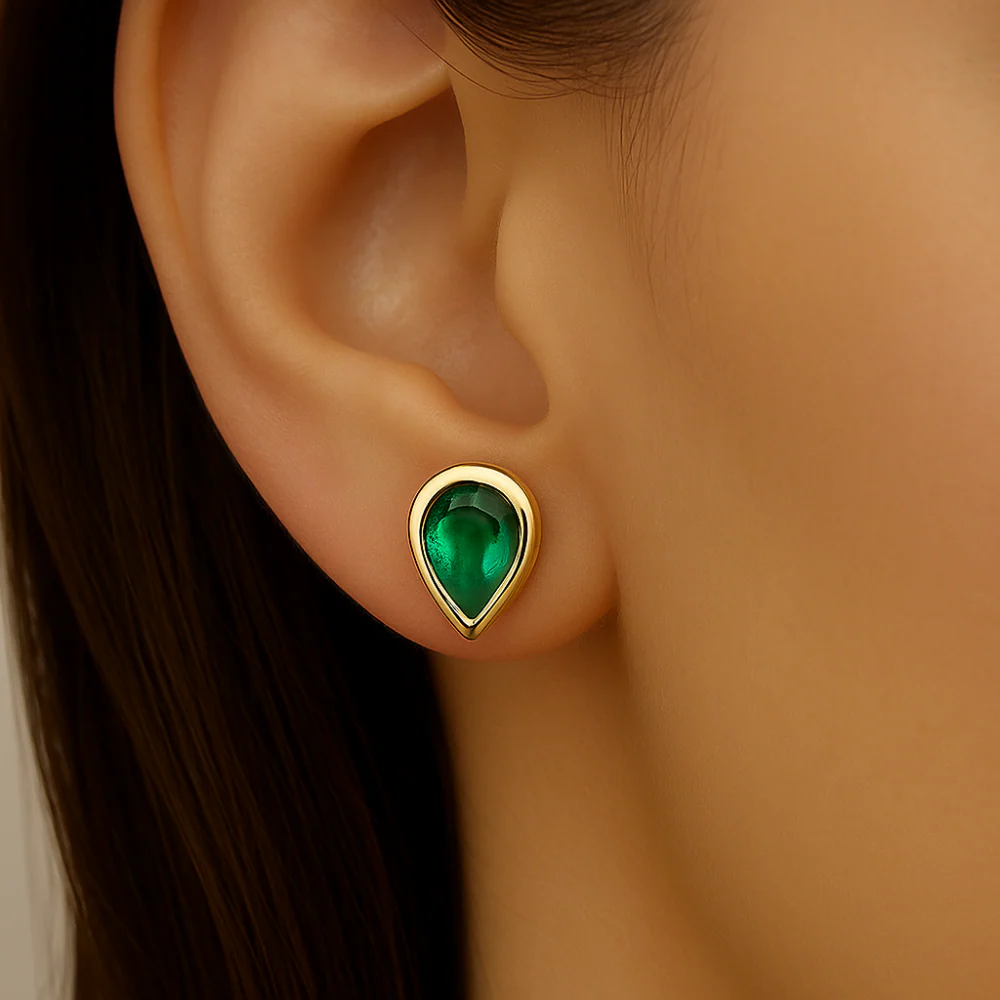 <span style="color:purple">SPECIAL!</span> .72ct G SI 14K Yellow Gold Pear Shape Emerald Gemstone Stud Earrings - Image 2