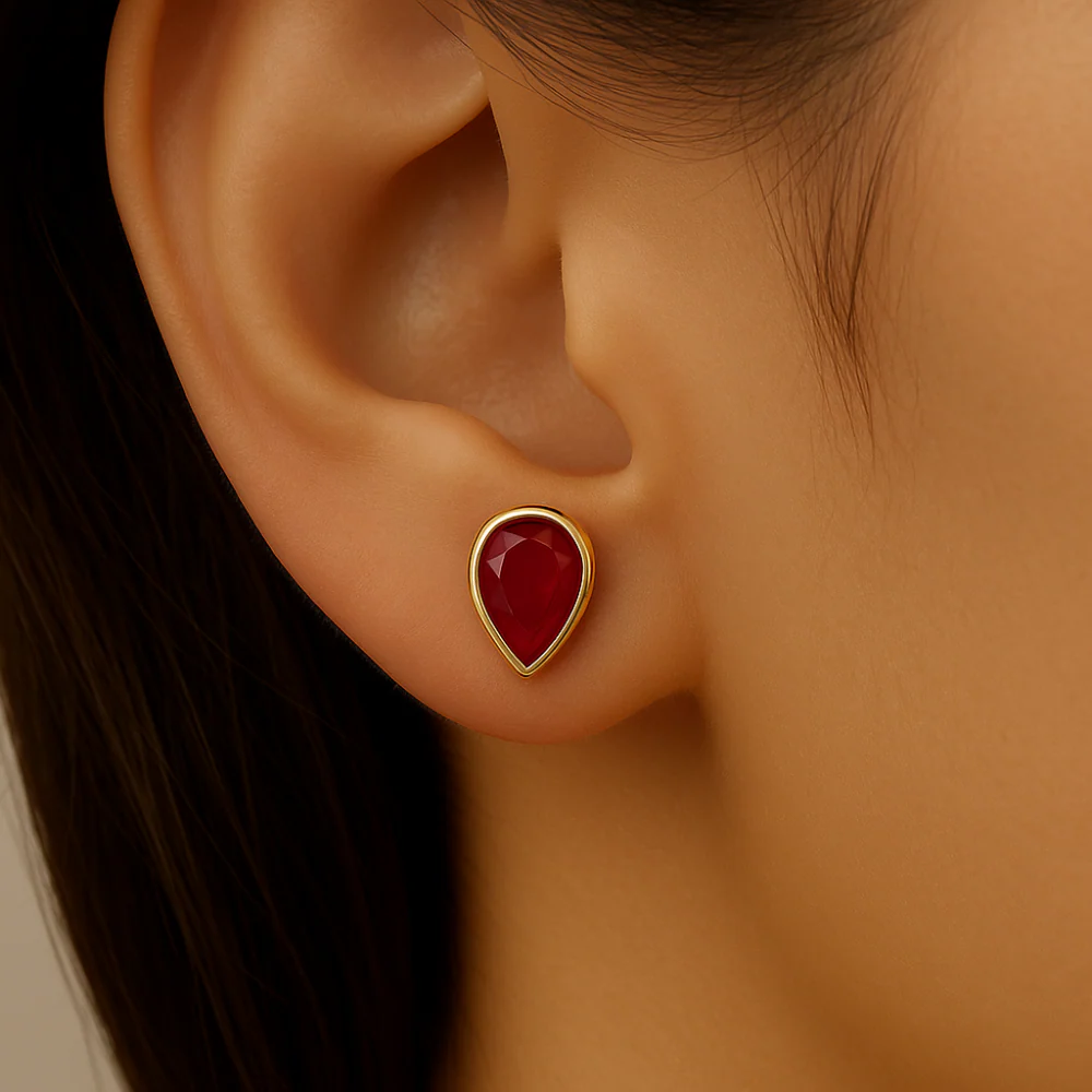 <span style="color:purple">SPECIAL!</span> .80ct G SI 14K Yellow Gold Pear Shape Ruby Gemstone Earrings - Image 2