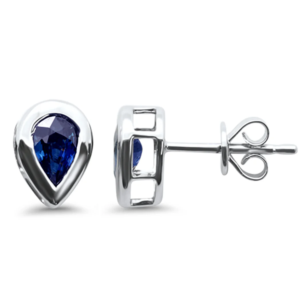 <span style="color:purple">SPECIAL!</span> .93ct G SI 14K White Gold Pear Shape Blue Sapphire Gemstone Earrings