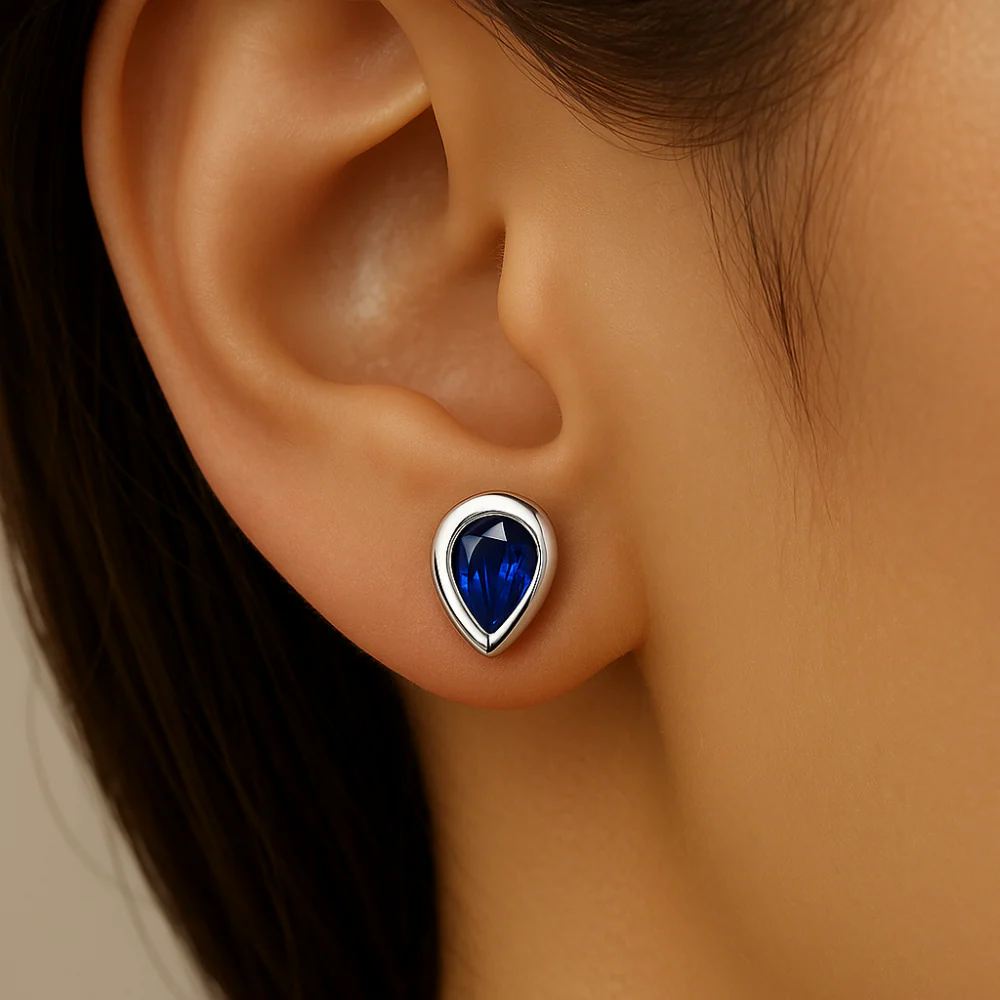 <span style="color:purple">SPECIAL!</span> .93ct G SI 14K White Gold Pear Shape Blue Sapphire Gemstone Earrings - Image 2