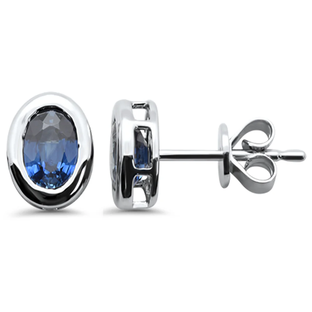 <span style="color:purple">SPECIAL!</span>1.14ct G SI 14K White Gold Oval Shape Blue Sapphire Gemstone Earrings