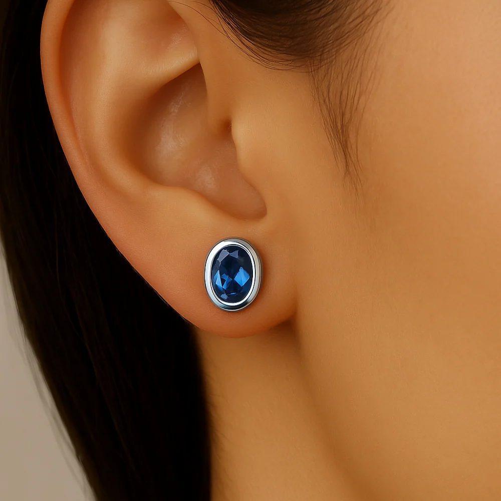 <span style="color:purple">SPECIAL!</span>1.14ct G SI 14K White Gold Oval Shape Blue Sapphire Gemstone Earrings - Image 2