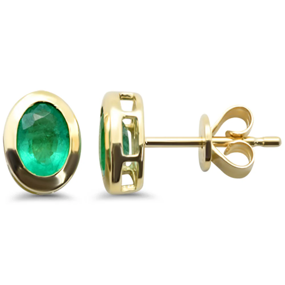 <span style="color:purple">SPECIAL!</span> .81ct G SI 14K Yellow Gold Oval Shape Emerald Gemstone Stud Earrings