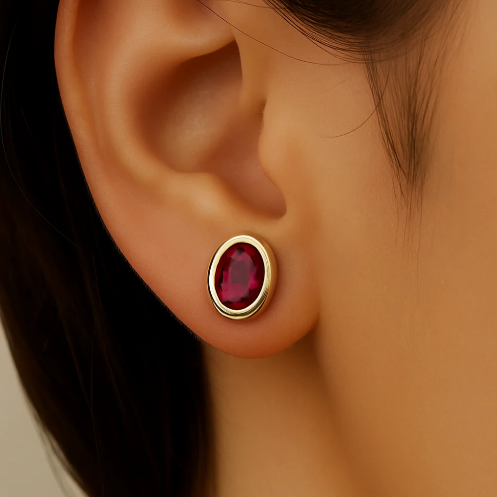 <span style="color:purple">SPECIAL!</span> .77ct G SI 14K Yellow Gold Oval Shape Ruby Gemstone Earrings - Image 2