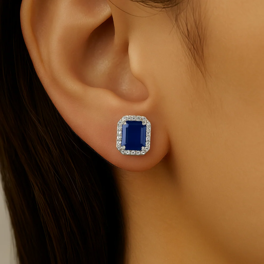 <span style="color:purple">SPECIAL!</span>1.53ct G SI 14K White Gold Diamond & Blue Sapphire Gemstone Earrings - Image 2