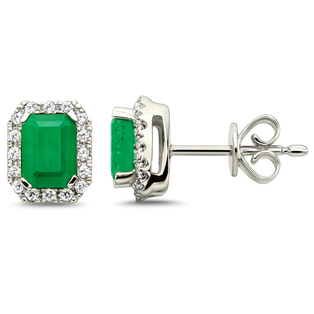 <span style="color:purple">SPECIAL!</span> 1.28ct G SI 14K White Gold Diamond & Emerald Gemstone Earrings
