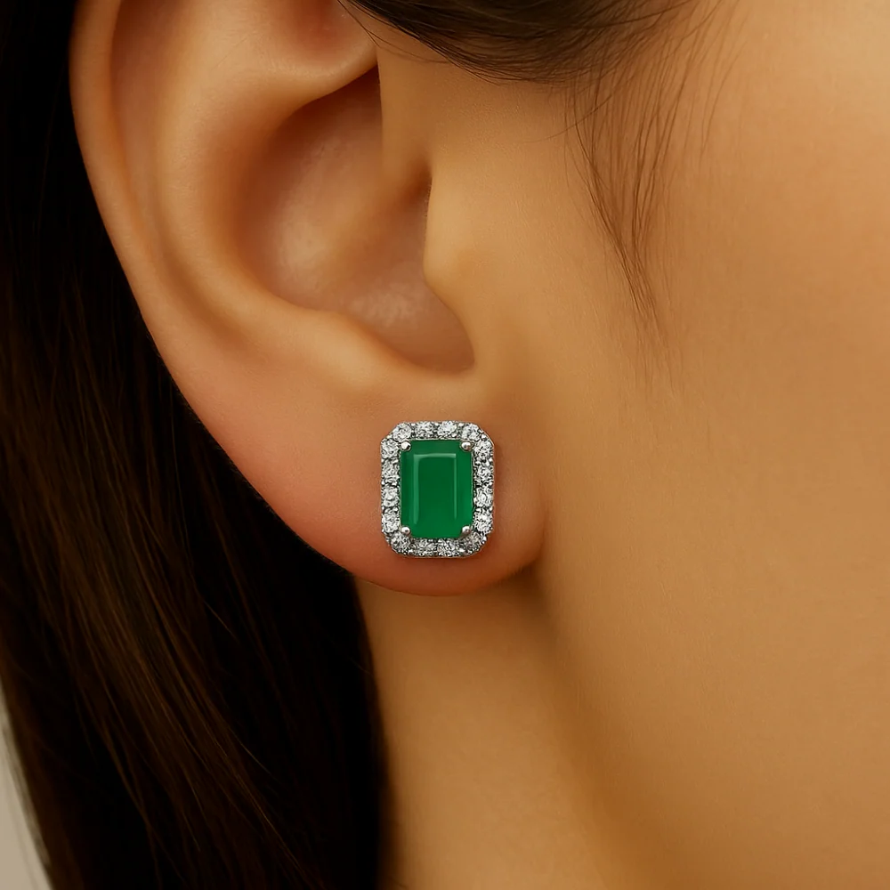 <span style="color:purple">SPECIAL!</span> 1.28ct G SI 14K White Gold Diamond & Emerald Gemstone Earrings - Image 2