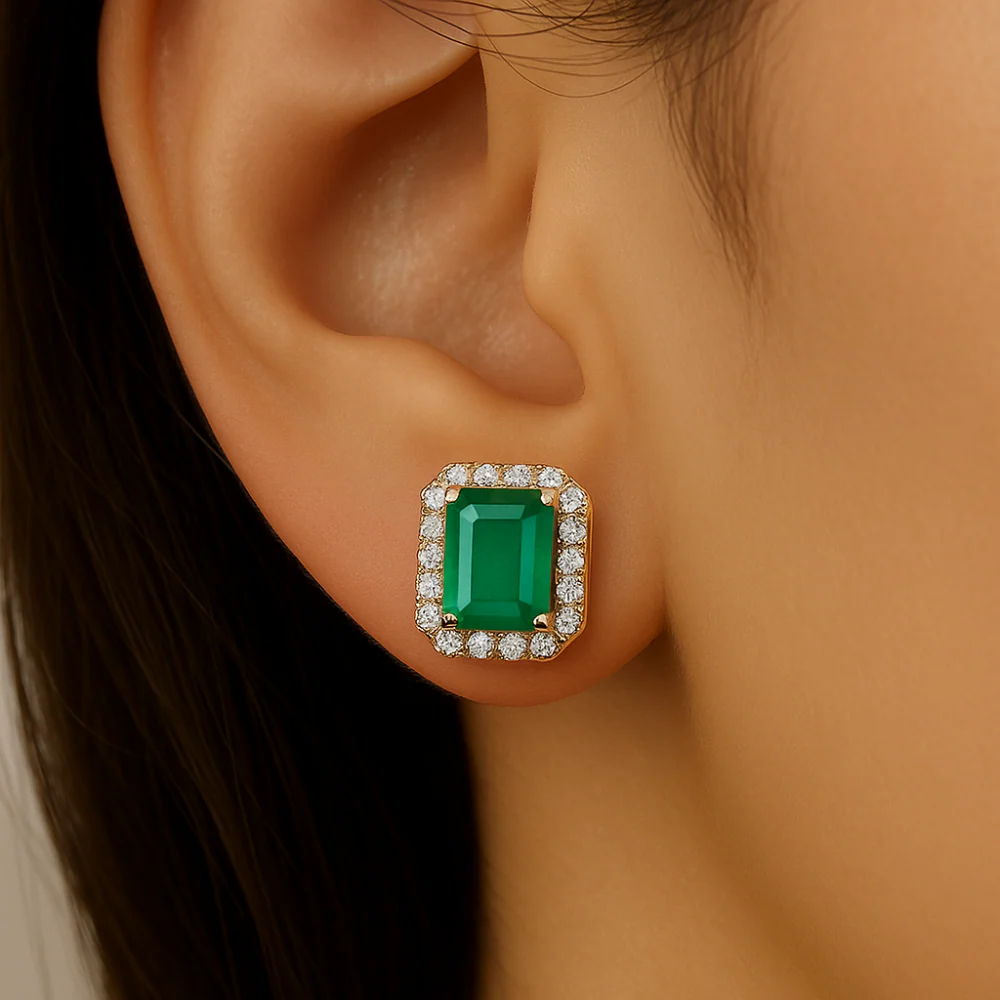 <span style="color:purple">SPECIAL!</span>1.25ct G SI 14K Yellow Gold Diamond & Emerald Gemstone Earrings - Image 2