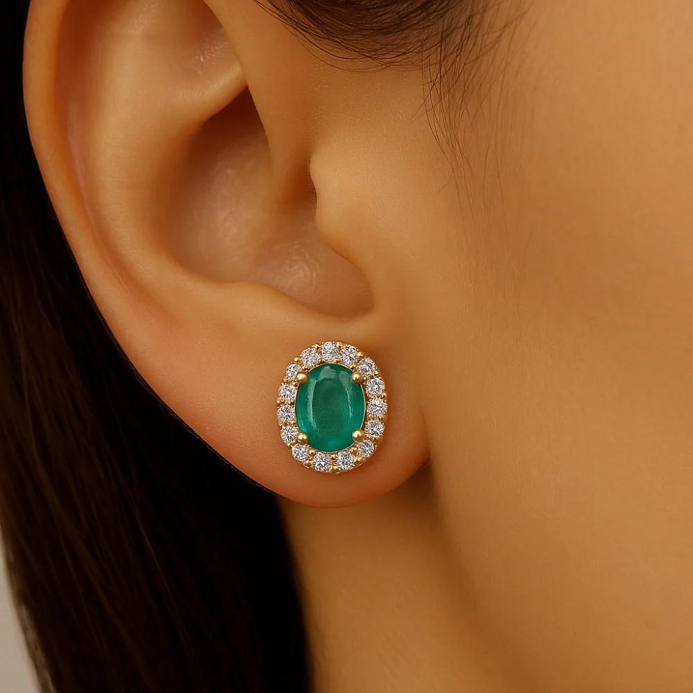 <span style="color:purple">SPECIAL!</span> .37ct G SI 14K Yellow Gold Diamond & Emerald Gemstone Earrings - Image 2